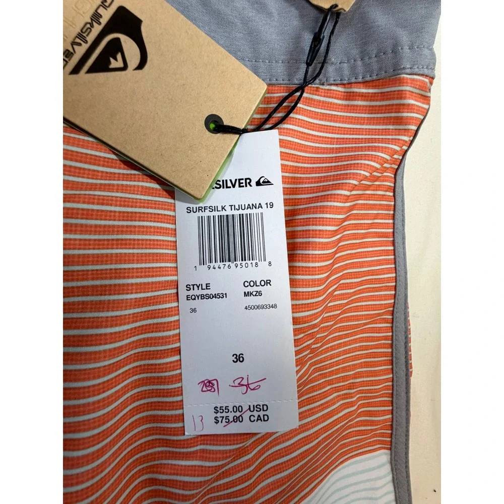 Quiksilver Highline Surfsilk Tijuana 19 Board Shorts Mens 36 Orange Mint Swim J8
